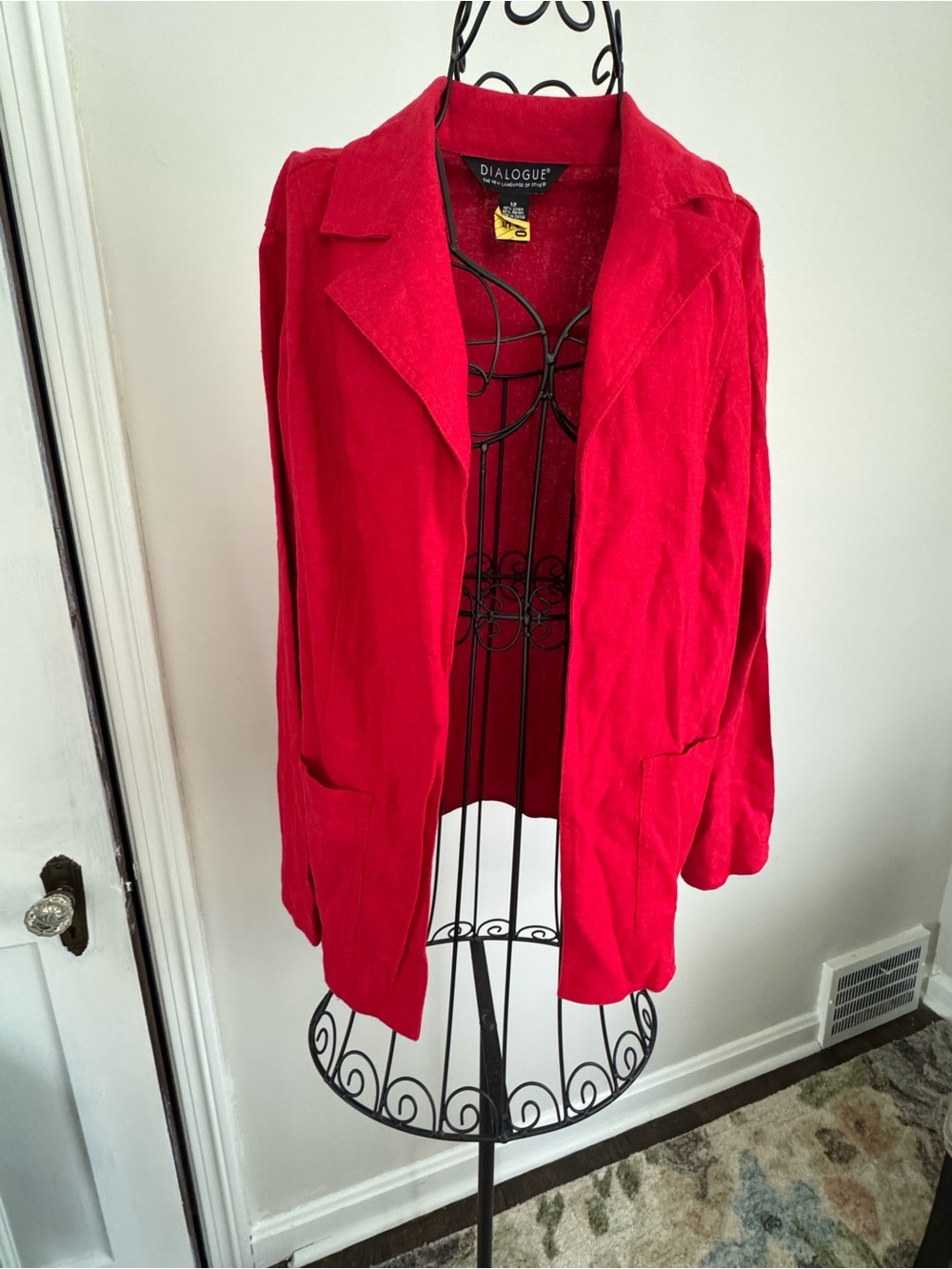 Dialogue LINEN Women's candy Apple Red LINEN Open-Front Blazer